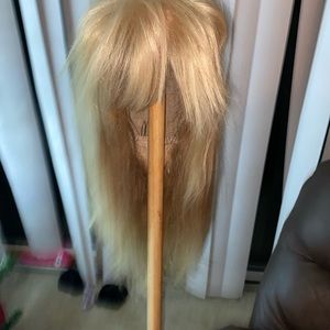 Blonde human hair wig with bangs